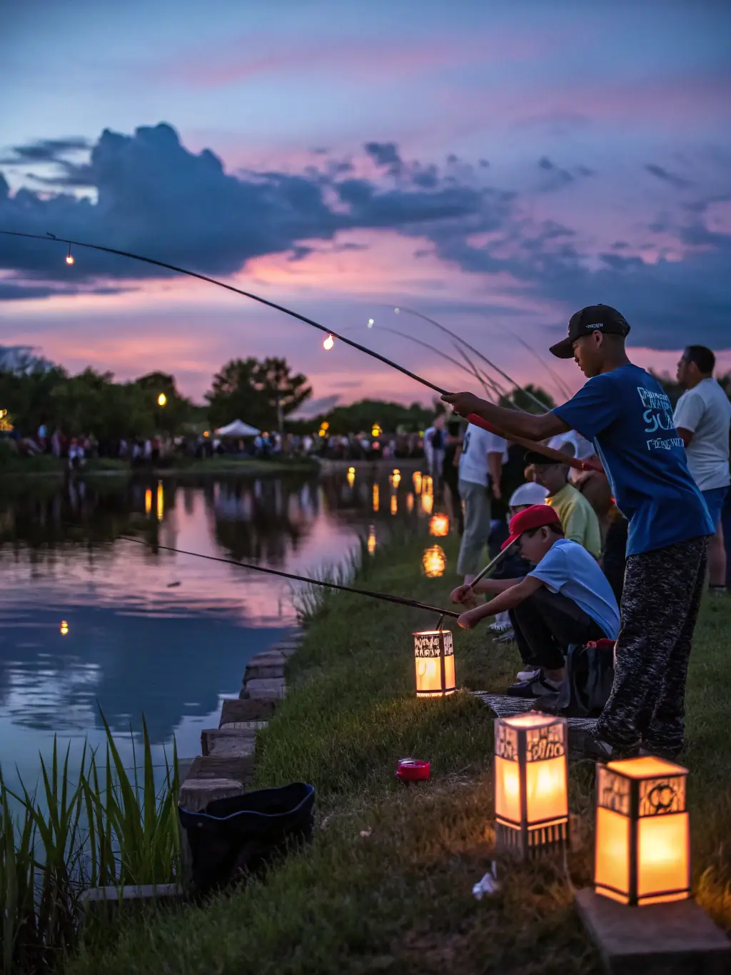Anglers participating in a responsible recreational fishing workshop organized by AMORE LES POISSONS, learning about catch-and-release techniques and sustainable fishing practices.